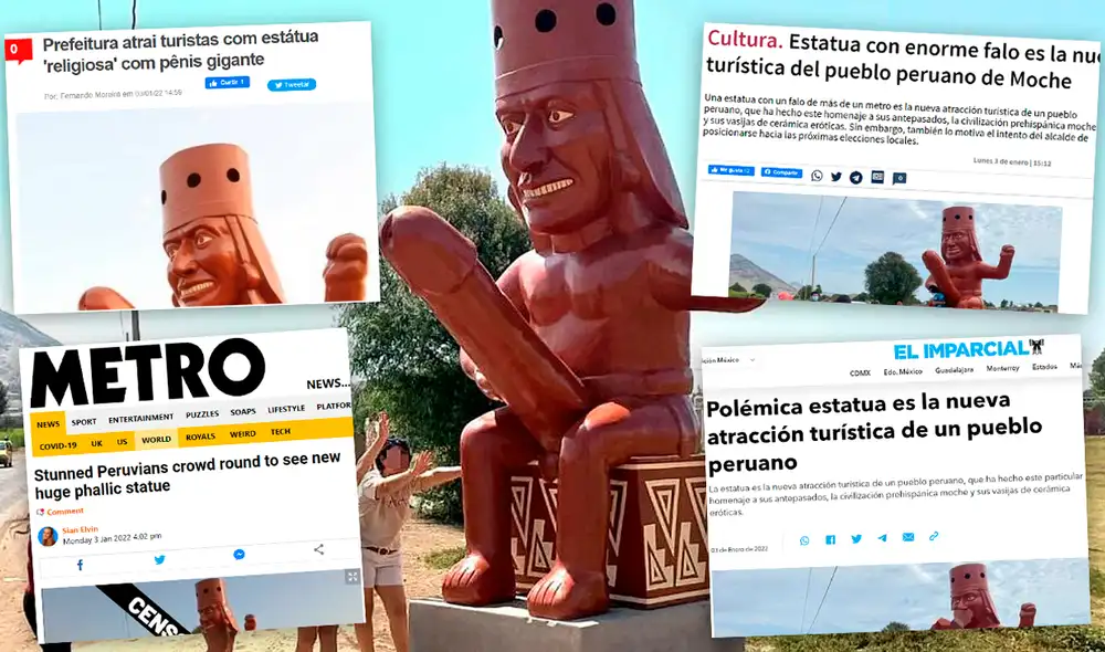 La tan comentada estatua se encuentra ubicada en la campiña de Moche. Foto: composición/La República-Municipalidad de Moche La tan comentada estatua se encuentra ubicada en la campiña de Moche. Foto: composición/La República-Municipalidad de Moche