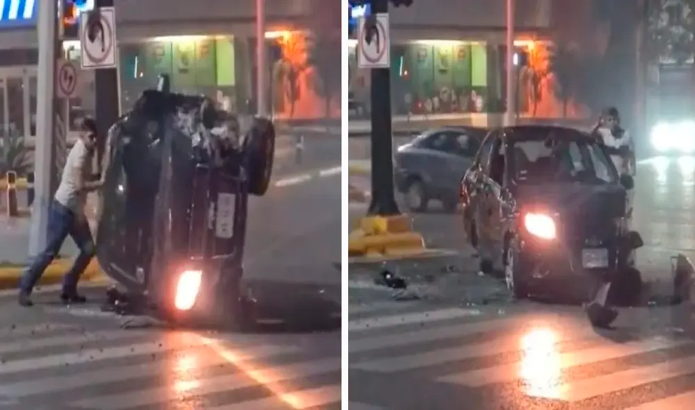 El joven intentaba conducir su auto, pese a que tenía diferentes partes tiradas por la calle y una de las llantas a punto de caer. Foto: captura de Facebook