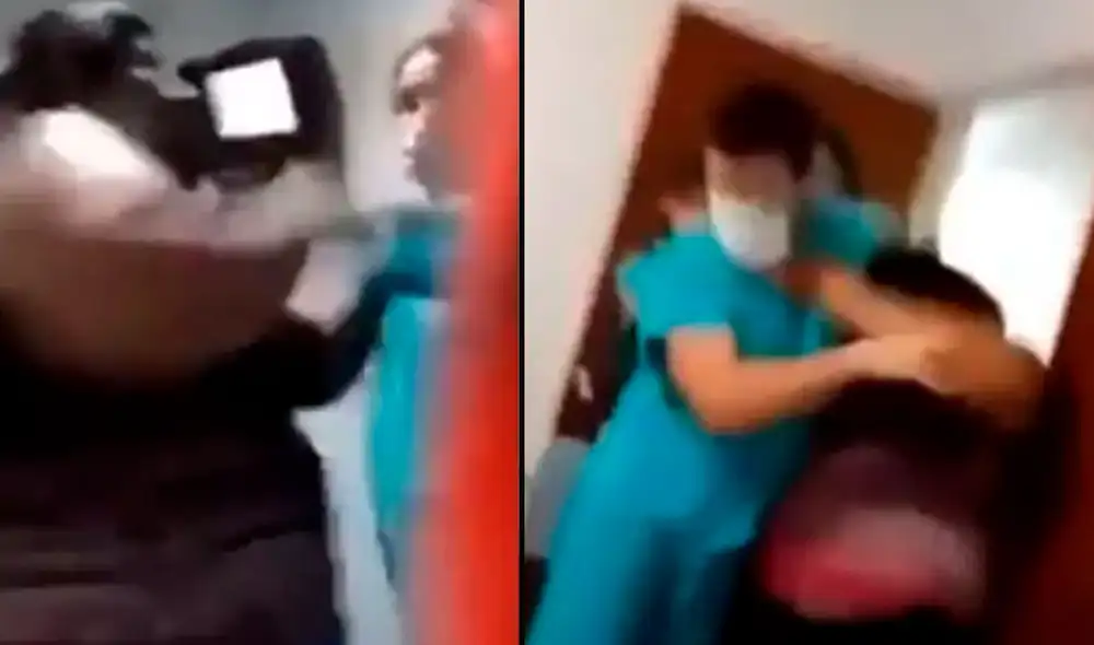 La mujer empezó a alegar que le estaban faltando al respeto y momentos después atacó a puños a dos médicos. Foto: captura de Noticias Caracol