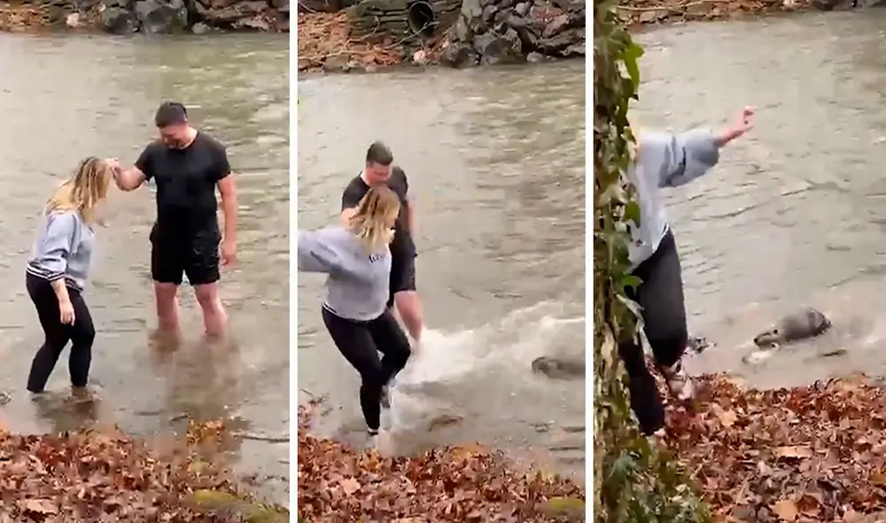 Una joven grabó el preciso momento en que sus amigos salieron corriendo del río para evitar el ataque de un enfurecido castor. Foto: captura de YouTube