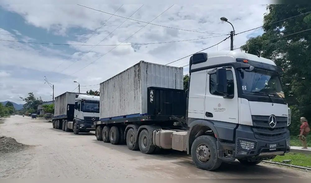 Plantas potabilizadoras de agua son trasladadas desde Uchiza. Foto: Goresam. Plantas potabilizadoras de agua son trasladadas desde Uchiza. Foto: Goresam.