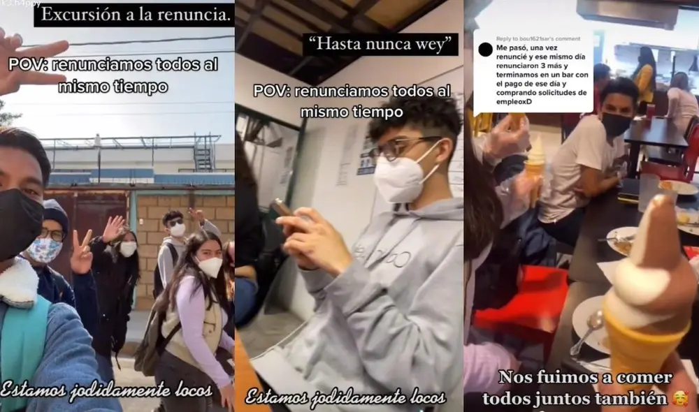 Los jóvenes no dudaron en mostrar su felicidad luego de renunciar. La pasaron tan bien al estar desempleados que lo celebraron yendo a comer. Foto: captura de TikTok