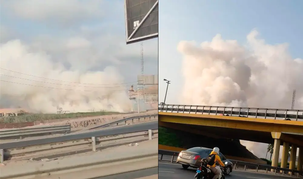 Columna de humo se puede ver desde la Panamericana Sur. Foto: Twitter