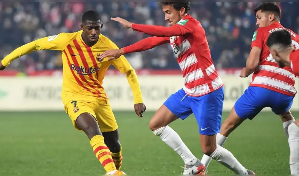 Los azulgranas se miden ante los canarios en el estadio Los Cármenes. Foto: EFE