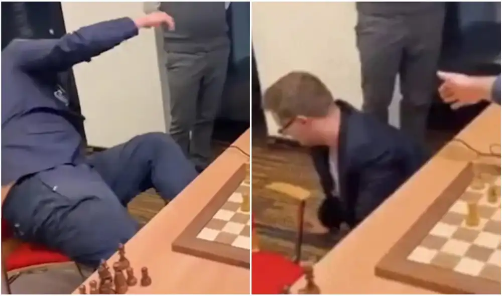 Ajedrecista cae de una silla tras perder una partida y se vuelve viral en redes. Foto: captura de TikTok.