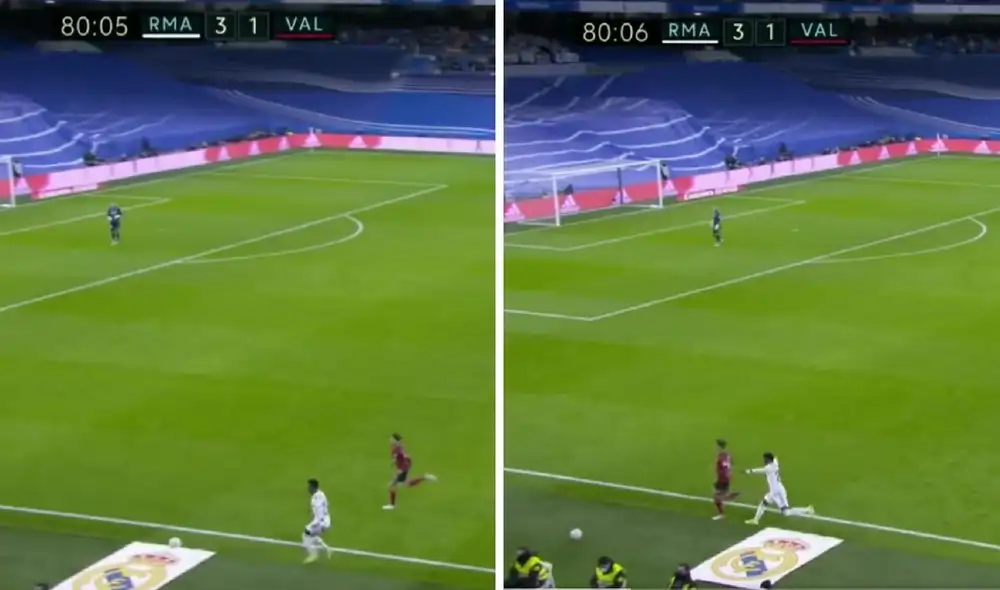 Vinicius y su reacción ante el escudo. Foto: captura ESPN.