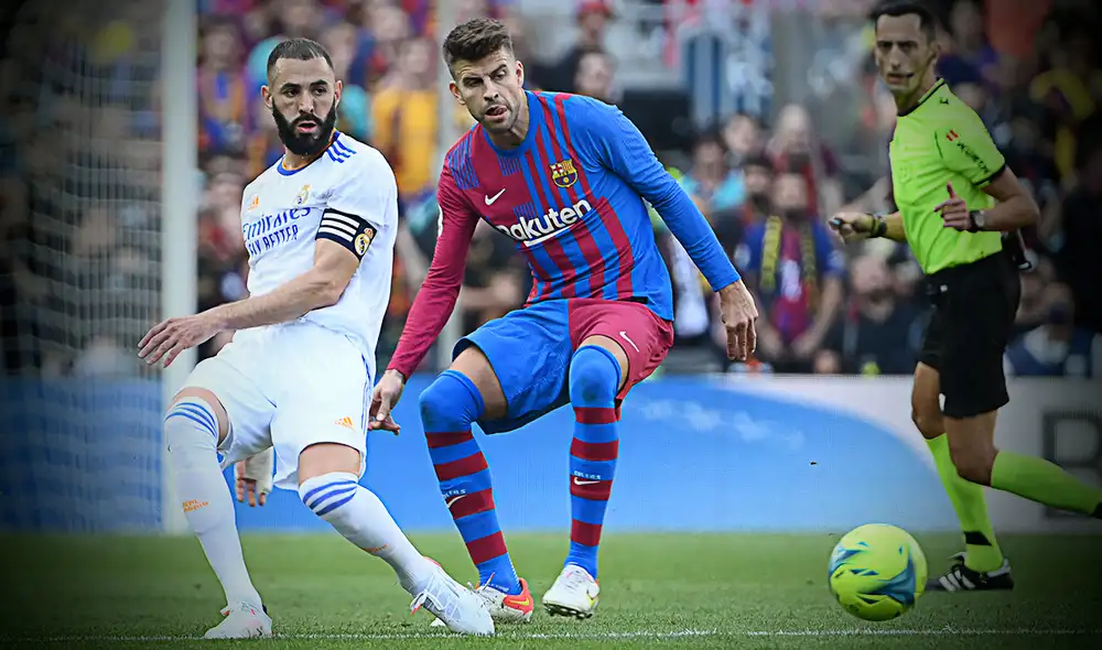 Benzema y Piqué de seguro será uno de los duelos individuales en el terreno de juego. Foto: composición/ AFP Benzema y Piqué de seguro será uno de los duelos individuales en el terreno de juego. Foto: composición/ AFP