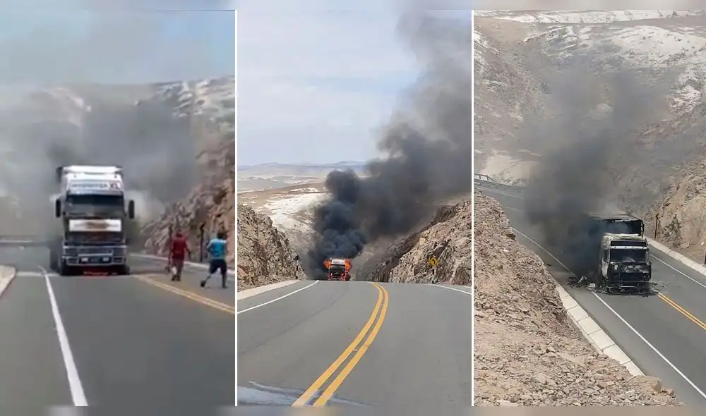 Conductor intentó controlar fuego, pero no logró su propósito. Foto: composición/La República/PNP Conductor intentó controlar fuego, pero no logró su propósito. Foto: composición/La República/PNP