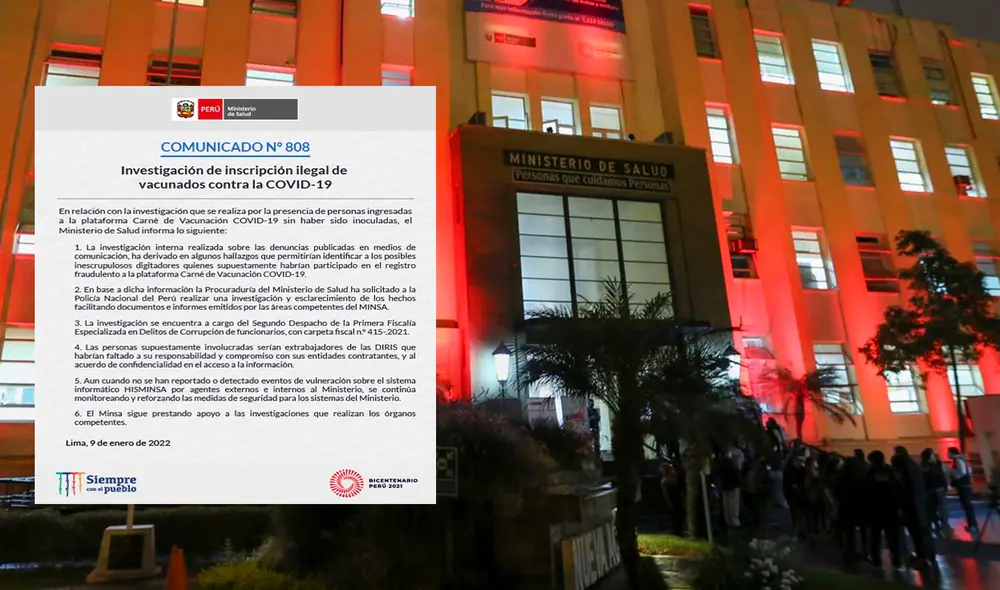 Presuntos responsables habrían roto acuerdo de confidencialidad. Foto: composición/ Minsa Presuntos responsables habrían roto acuerdo de confidencialidad. Foto: composición/ Minsa