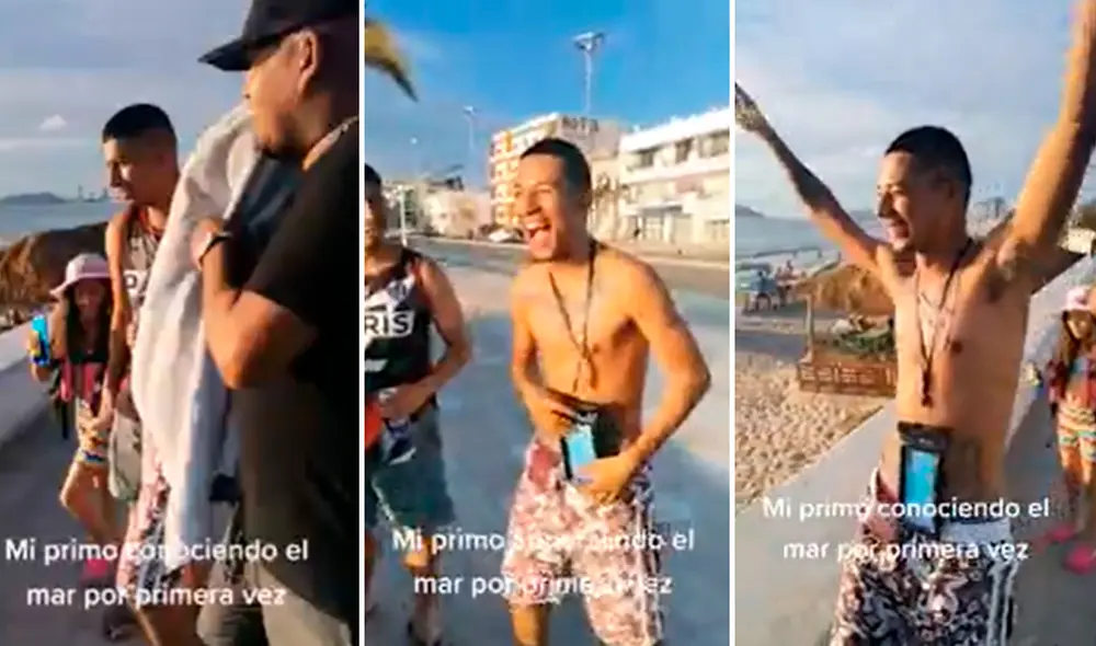 El joven se emocionó al ver por primera vez las olas del mar. Foto: captura de TikTok El joven se emocionó al ver por primera vez las olas del mar. Foto: captura de TikTok