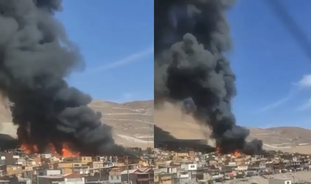 Todas las compañías del Cuerpo de Bomberos de Iquique se encuentran en el lugar, informaron las autoridades. Foto. captura video/Twitter @HombreDeRadio