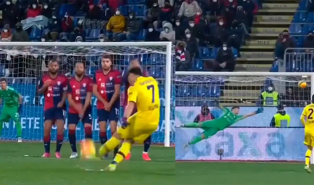 El delantero italiano marcó tremendo golazo al Cagliari. Foto: Captura ESPN. El delantero italiano marcó tremendo golazo al Cagliari. Foto: Captura ESPN.