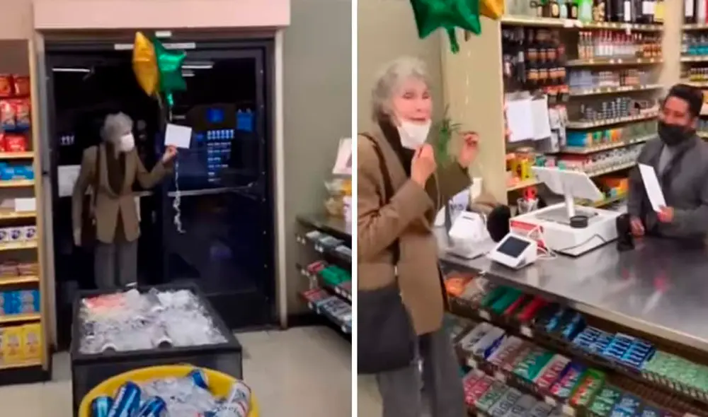 La mujer de avanzada edad conmovió a miles al obtener un premio en un sorteo y tener el solidario gesto. Foto: captura de YouTube La mujer de avanzada edad conmovió a miles al obtener un premio en un sorteo y tener el solidario gesto. Foto: captura de YouTube