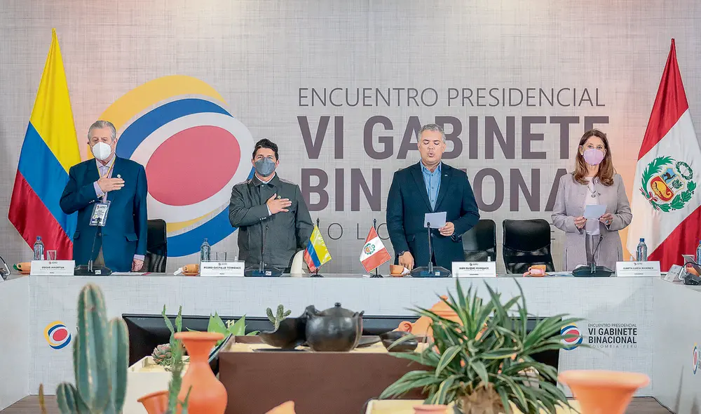 Desarrollo. Presidentes Pedro Castillo e Iván Duque en la inauguración del VI Gabinete Binacional Perú-Colombia. Foto: difusión Desarrollo. Presidentes Pedro Castillo e Iván Duque en la inauguración del VI Gabinete Binacional Perú-Colombia. Foto: difusión