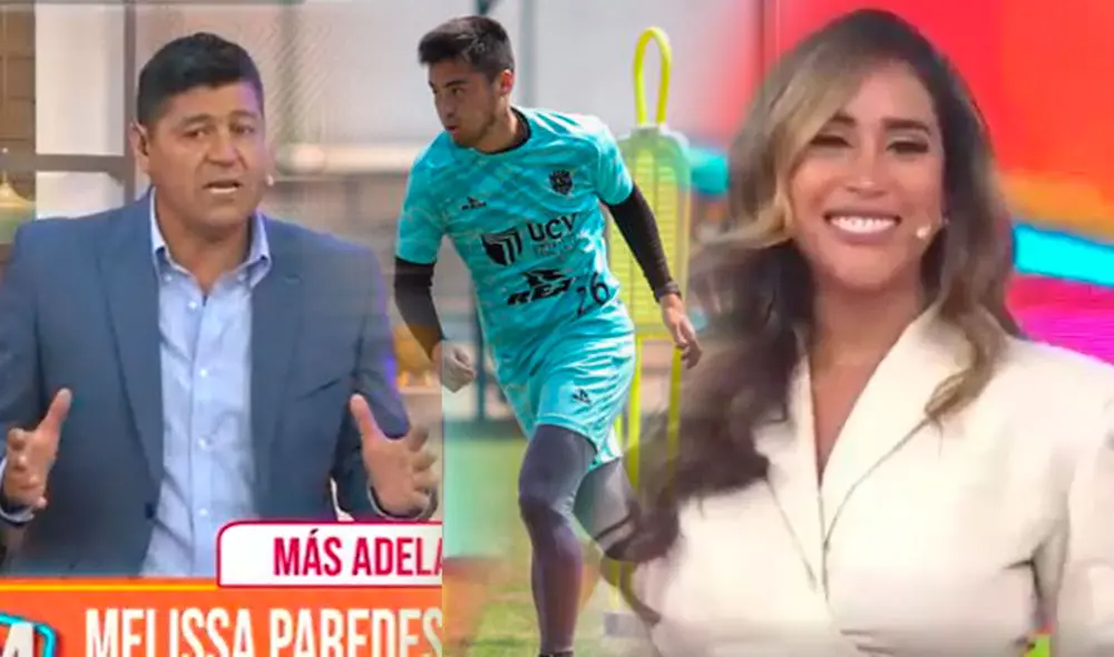 Checho Ibarra llena de elogios a Rodrigo Cuba, mientras que Melissa Paredes sonríe a la cámara con una evidente incomodidad. Foto: captura/Latina