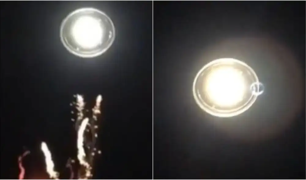 Se pasa de copas y confunde una farola con un ovni durante un festival de cerveza. Foto: captura de TikTok. Se pasa de copas y confunde una farola con un ovni durante un festival de cerveza. Foto: captura de TikTok.