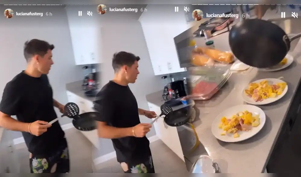 Patricio Parodi preparó huevo frito con champiñones y jamón para sus compañeros de viaje. Foto: composición/Patricio parodi/Instagram