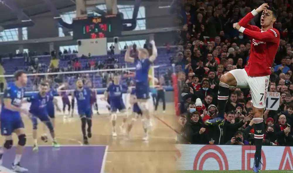 Equipo de Voley imita celebración de Cristiano Ronaldo. Foto: composición Equipo de Voley imita celebración de Cristiano Ronaldo. Foto: composición