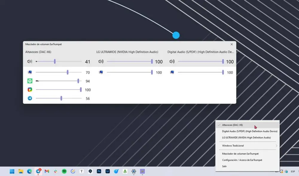 Esta app no fue creada por Microsoft, pero resulta mucho más poderosa e intuitivamente que el mezclador de canales predeterminado de Windows. Foto: Ear Trumpet