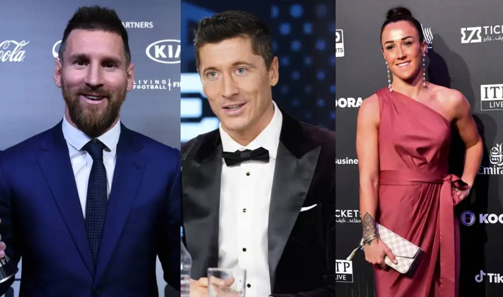 Lionel Messi y Lewandowski van por su segundo galardón. Foto: composición AFP