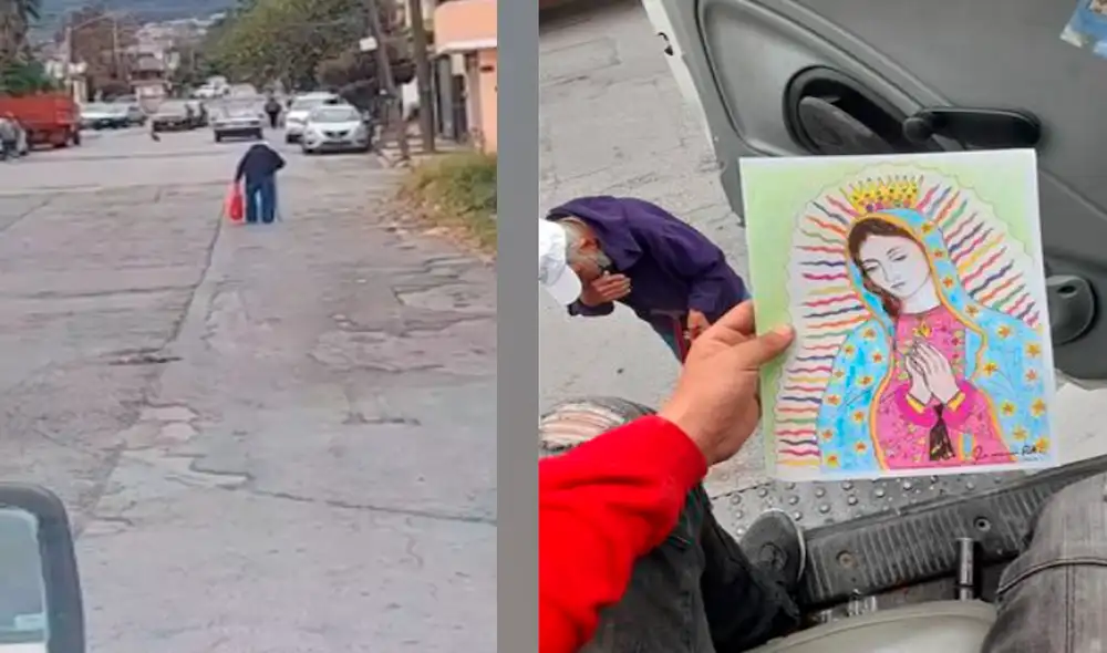Un hombre que transitaba por la calle mexicana le entregó dinero y el abuelito se puso a llorar de emoción. Foto: captura de Facebook Un hombre que transitaba por la calle mexicana le entregó dinero y el abuelito se puso a llorar de emoción. Foto: captura de Facebook