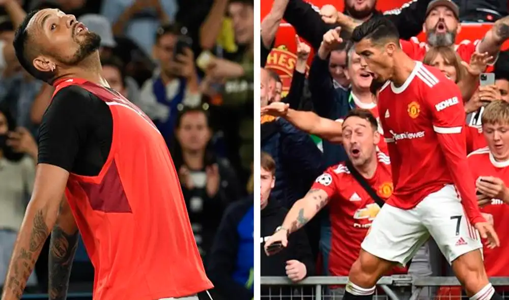 Nick Kyrgios festejó como el futbolista portugués luego de su triunfo sobre Liam Broady. Foto: AFP/composición