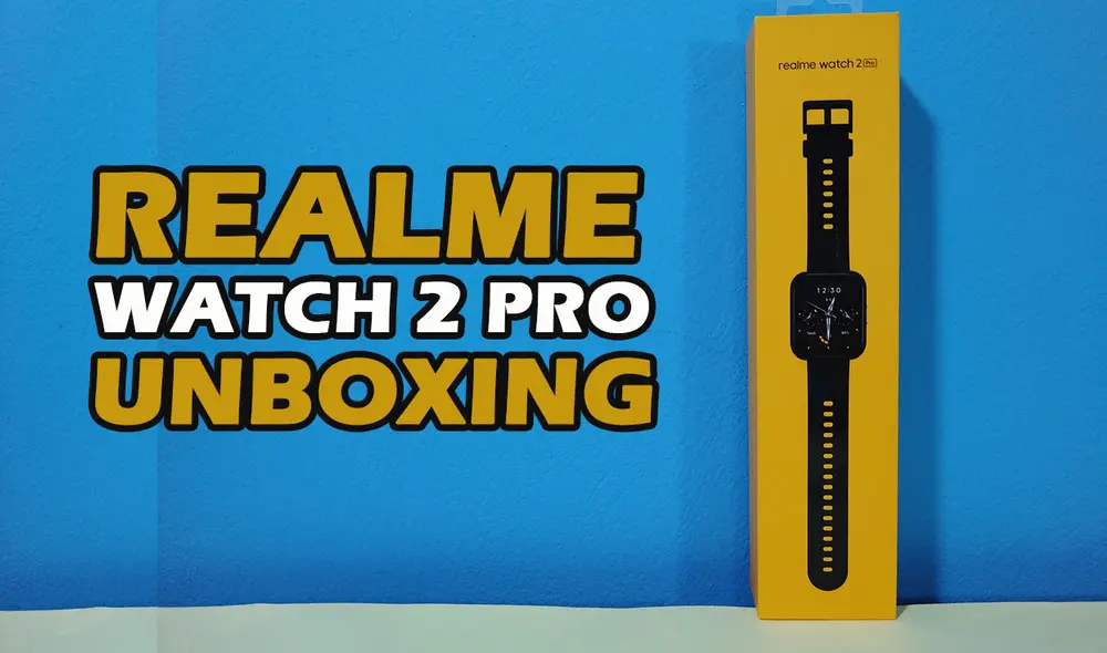 El reloj inteligente de Realme llega en una caja larga de color amarillo. Foto: Edson Henriquez