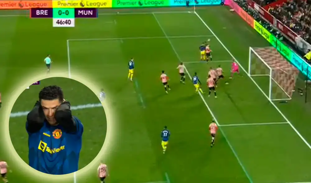 Cristiano Ronaldo conectó de cabeza y casi abre el marcador ante el Brentford. Foto: captura ESPN Cristiano Ronaldo conectó de cabeza y casi abre el marcador ante el Brentford. Foto: captura ESPN