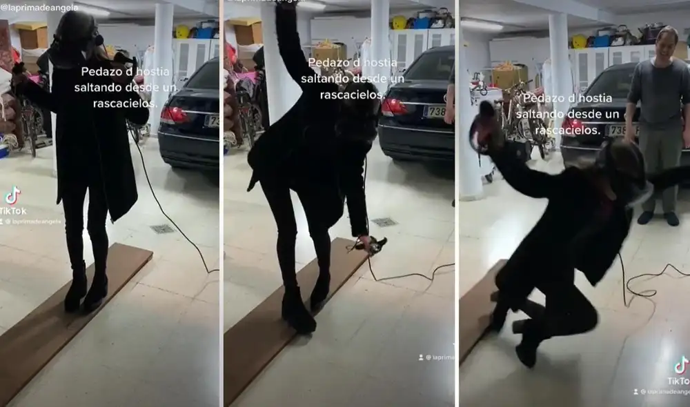 La familia de la joven quedó sorprendida con la caída, y la ayudaron a levantarse de inmediato. Foto: captura de TikTok La familia de la joven quedó sorprendida con la caída, y la ayudaron a levantarse de inmediato. Foto: captura de TikTok