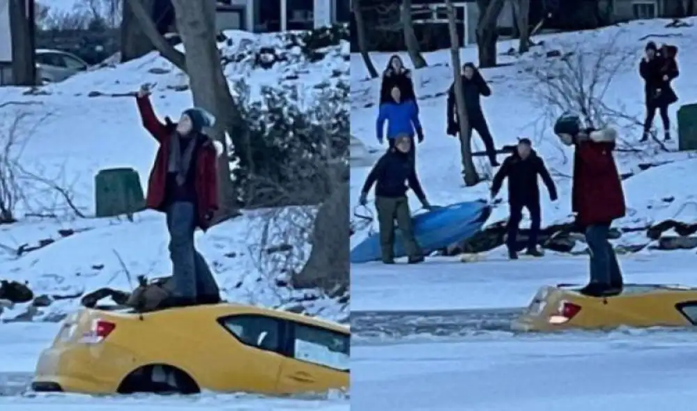 Joven prefiere arriesgar su vida y se toma una selfie mientras su auto se hunde. Foto: captura de TikTok.