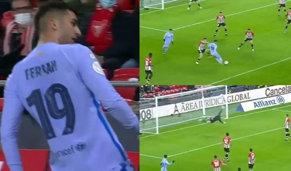 Ferran Torres anotó su primer gol con el FC Barcelona. Foto: captura video ESPN