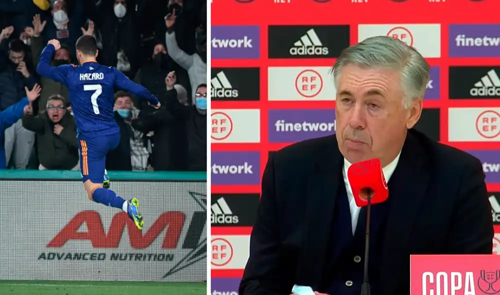 Carlo Ancelotti expresó su felicidad tras alcanzar los cuartos de final de la Copa del Rey 2021-22. Foto: AFP/composición