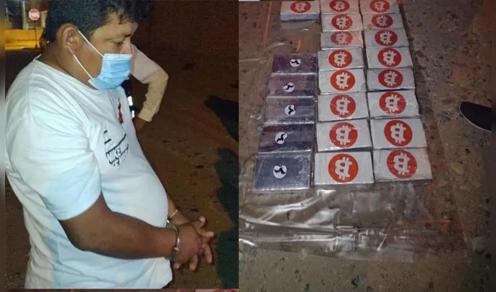 Al menos 34 paquetes estaban precintados con el símbolo de la B (Bitcoin). Foto: Noticias Piura