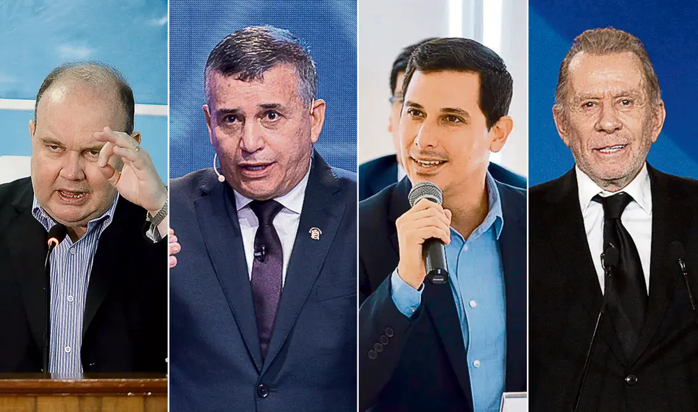 Modalidad de delegados: Rafael López Aliaga, por Renovación popular; Daniel Urresti, por Podemos Perú; César Combina, por Fuerza popular; y Ricardo Belmont, por Perú Libre. Foto: composición LR