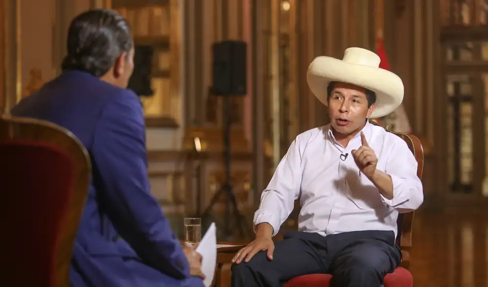 El presidente Pedro Castillo brindó su primera entrevista internacional al programa que conduce Fernando del Rincón en la cadena CNN en Español. Foto: Presidencia