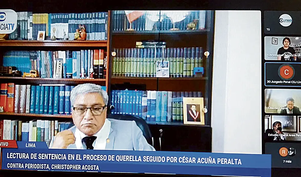 En riesgo. La sentencia en primera instancia del Poder Judicial contra Christopher Acosta por el libro Plata como cancha es una abierta amenaza al periodismo. Foto: captura Justicia TV En riesgo. La sentencia en primera instancia del Poder Judicial contra Christopher Acosta por el libro Plata como cancha es una abierta amenaza al periodismo. Foto: captura Justicia TV