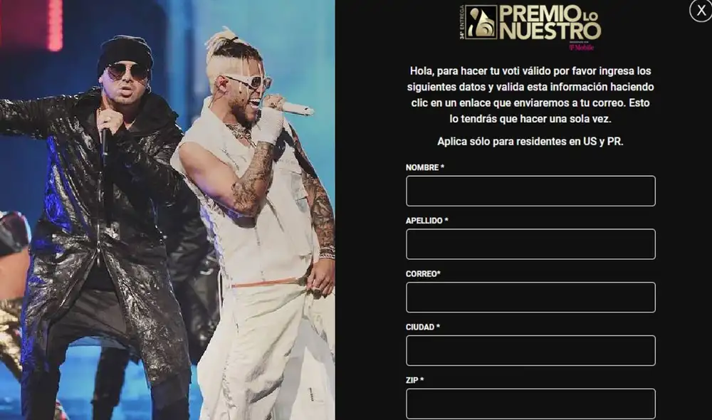 Es importante completar el ZIP dentro del casillero de registro, a fin de que tu voto pueda ser válido. Foto: captura/Premios Lo Nuestro