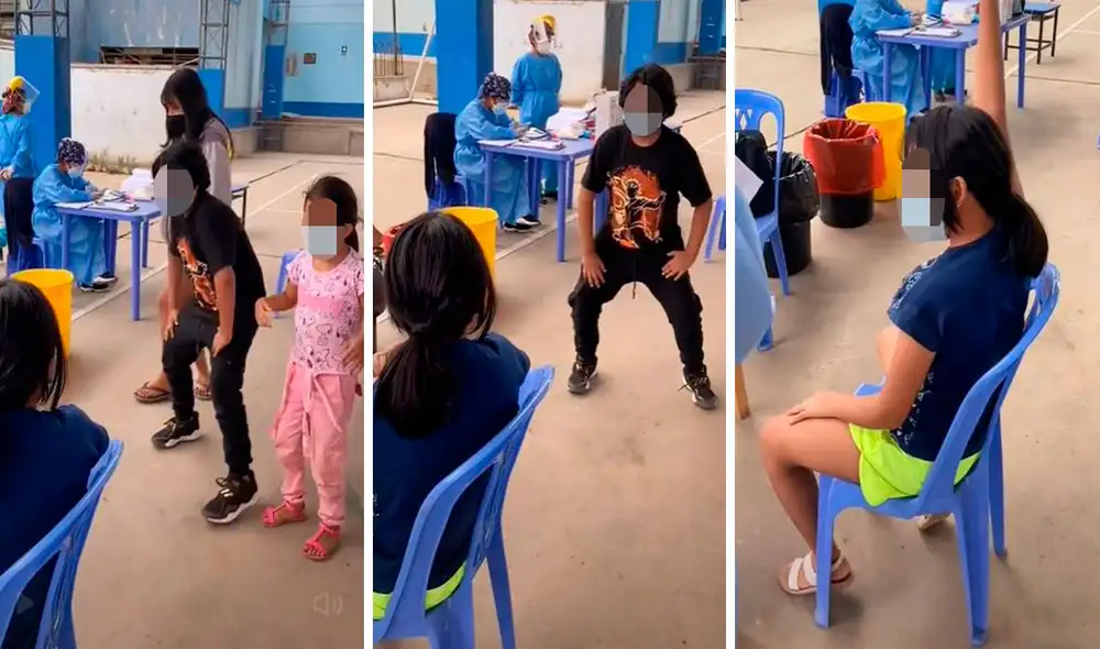Un pequeño llamó la atención de los asistentes en un centro de vacunación, debido a que se puso a bailar para calmar los nervios de su pariente. Foto: captura de TikTok
