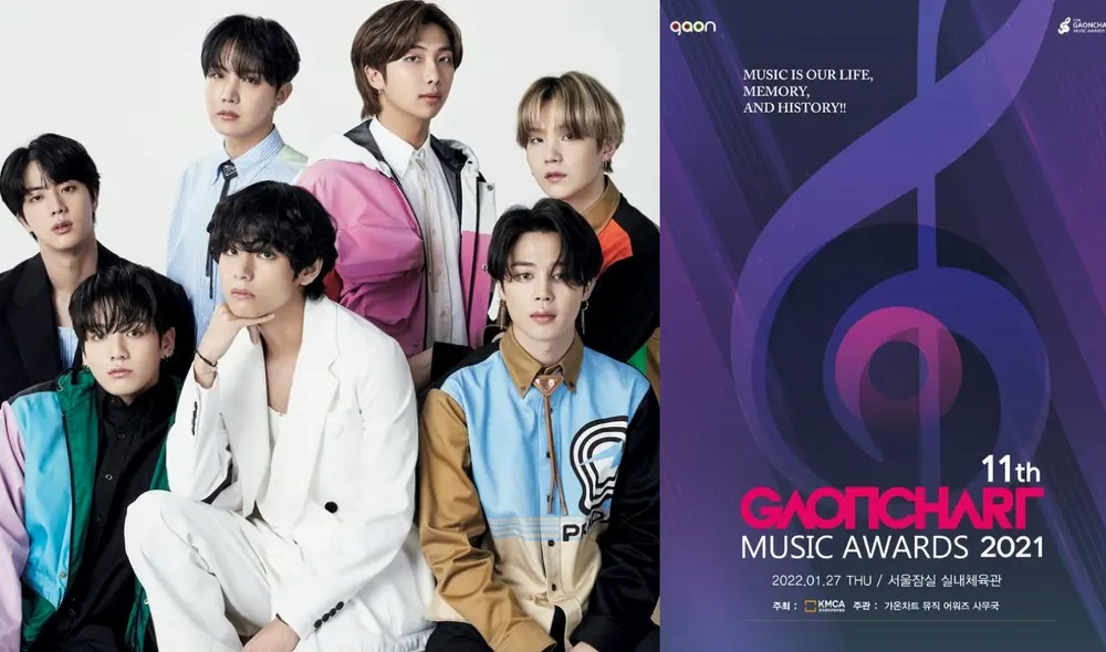 BTS no asistió a los Gaon Chart Music Awards 2021, pero envió un video de saludo pregrabado. Foto: composición Hybe / Gaon Chart