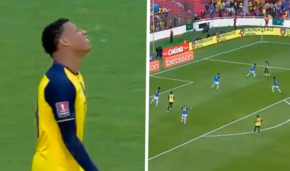 Gonzalo Plata acercó el balón para que su compañero anote el 1-1en el Brasil vs. Ecuador. Foto: Movistar Deportes