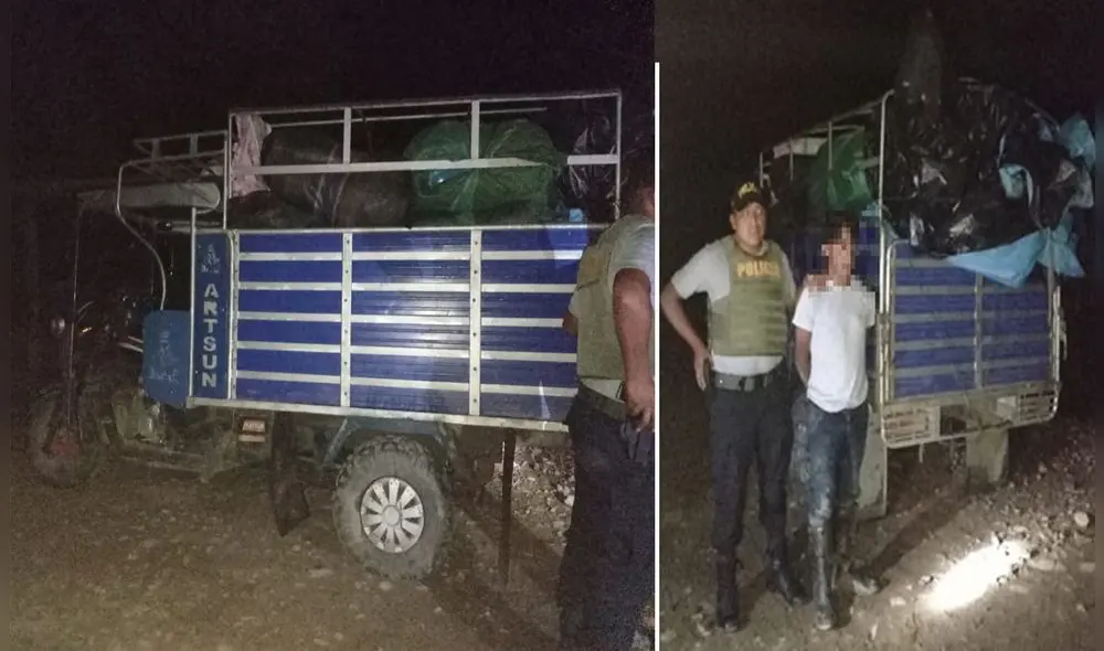 Las hojas de coca eran trasladadas en 18 sacos. Foto: PNP Las hojas de coca eran trasladadas en 18 sacos. Foto: PNP