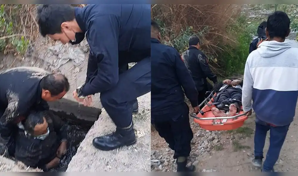 Se trata de un ciudadano de aproximadamente 55 años, quien cayó a un canal estrecho y no podía salir por sus propias fuerzas. Foto: composición LR/PNP Se trata de un ciudadano de aproximadamente 55 años, quien cayó a un canal estrecho y no podía salir por sus propias fuerzas. Foto: composición LR/PNP