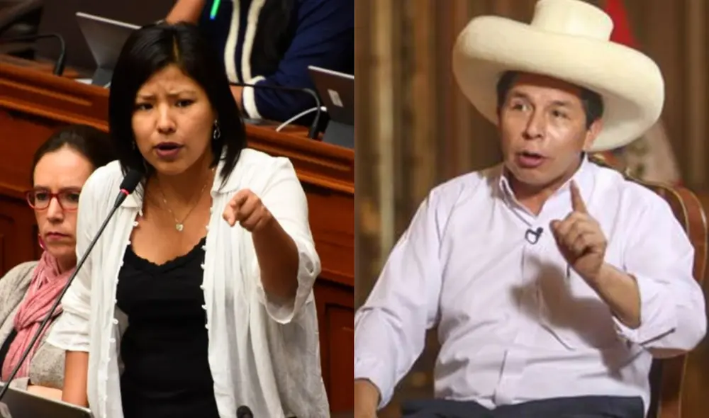 Indira Huilca emplazó al presidente Pedro Castillo a informar su posición sobre el comandante general de la Policía Nacional, Javier Gallardo. Foto: Congreso / Presidencia