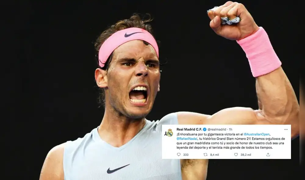 Rafael Nadal conquistó su Grand Slam 21° en el Australian Open 2022. Foto: EFE/DEAN LEWINS/captura Twitter Real Madrid