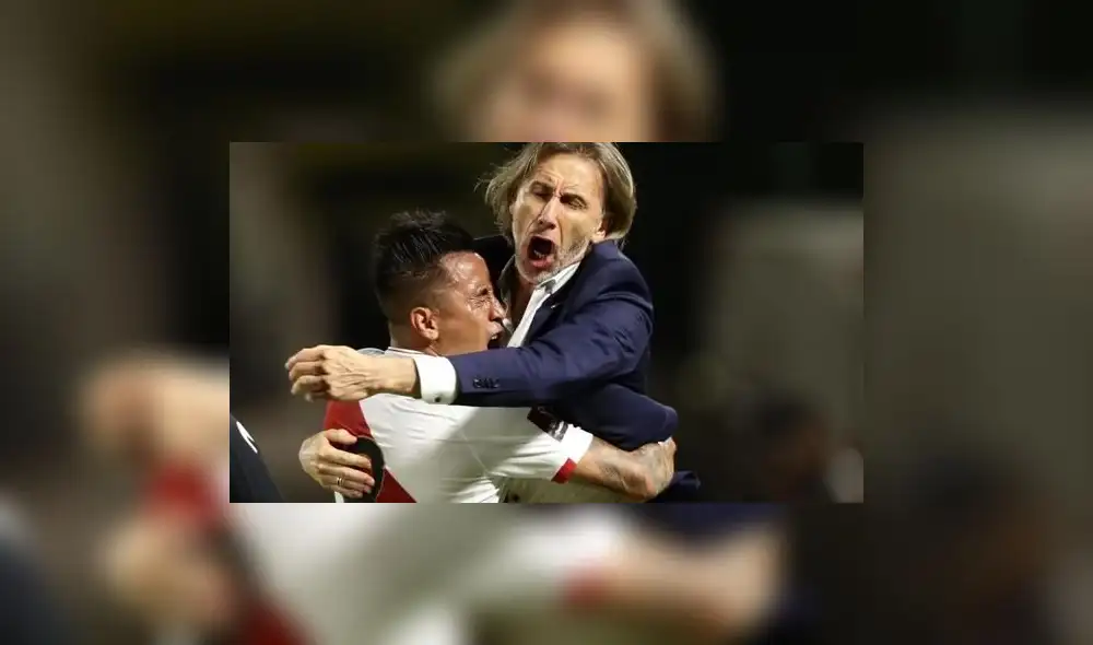 El eterno abrazo entre Christian Cueva y Ricardo Gareca. Foto: FPF. El eterno abrazo entre Christian Cueva y Ricardo Gareca. Foto: FPF.