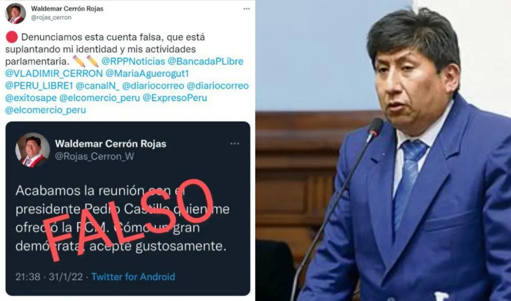 Bancada de Perú Libre respaldó versión de que cuenta de Twitter de Waldemar Cerrón fue hackeada. Foto: Congreso / captura Twitter