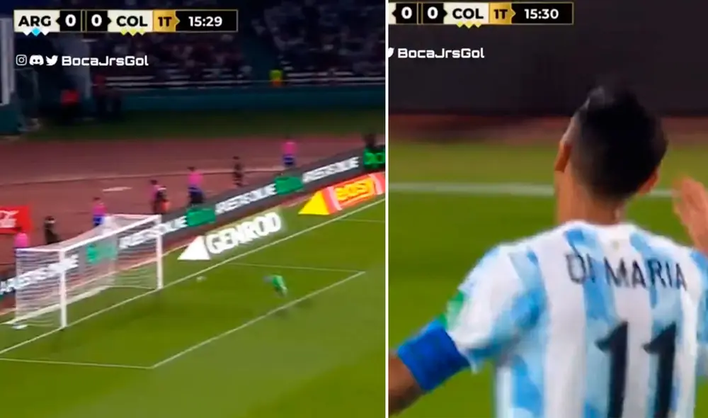 Di María casi abre el marcador ante Colombia. Foto: captura/TyC Sports