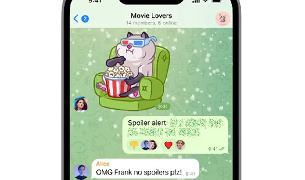 Así lucen los mensajes con la función spoilers. Foto: Telegram Así lucen los mensajes con la función spoilers. Foto: Telegram