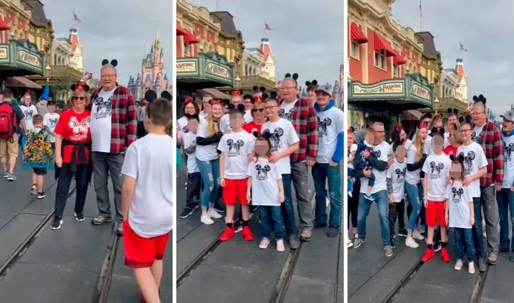 Una anciana se detuvo para tomar una foto; sin embargo, no imaginó que iban a aparecer sus seres queridos en ese momento. Foto: captura de YouTube