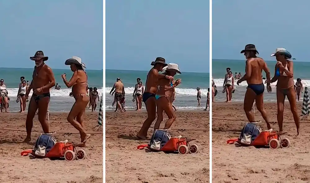 Un bañista grabó el preciso momento en que los esposos tomaron un pequeño espacio para hacer gala de su talento. Foto: captura de YouTube